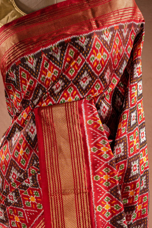 Red Pochampally Silk Saree with Diamond Ikat Weave