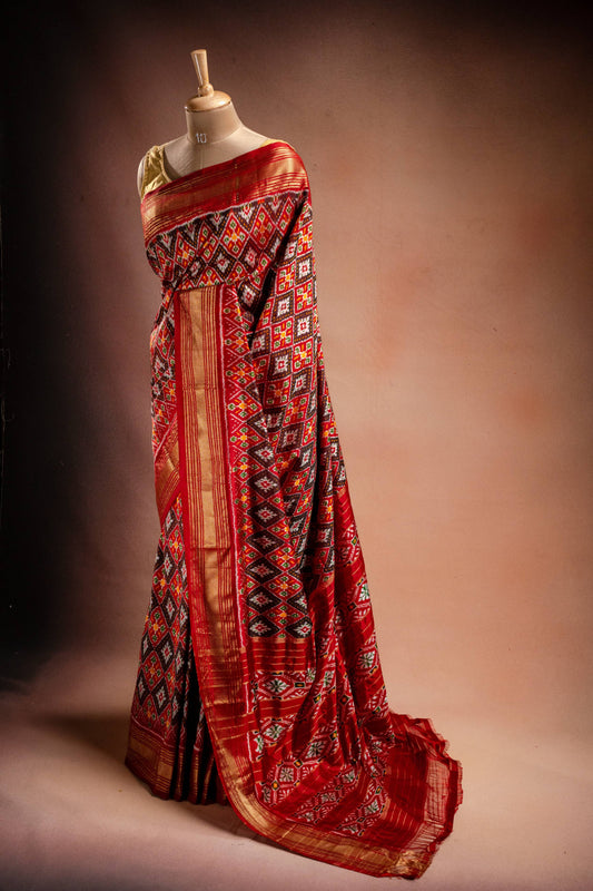 Red Pochampally Silk Saree with Diamond Ikat Weave