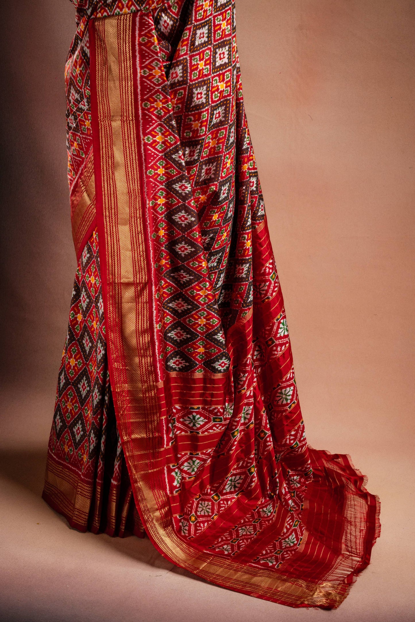 Red Pochampally Silk Saree with Diamond Ikat Weave