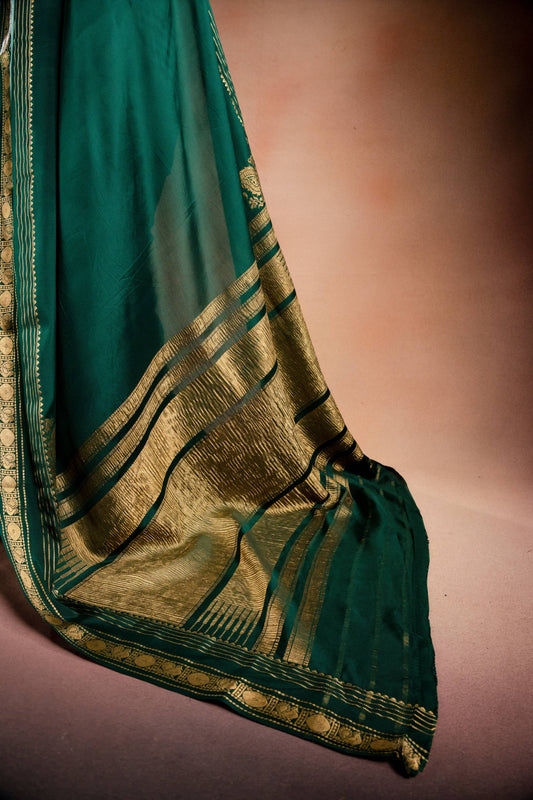 Green Crepe Silk Saree with Rich Pallu