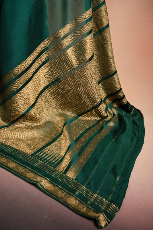 Green Crepe Silk Saree with Rich Pallu
