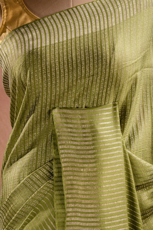 Green Crepe Silk Saree with Zari Stripes