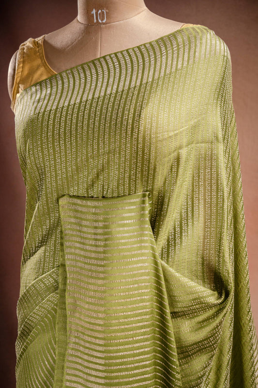 Green Crepe Silk Saree with Zari Stripes
