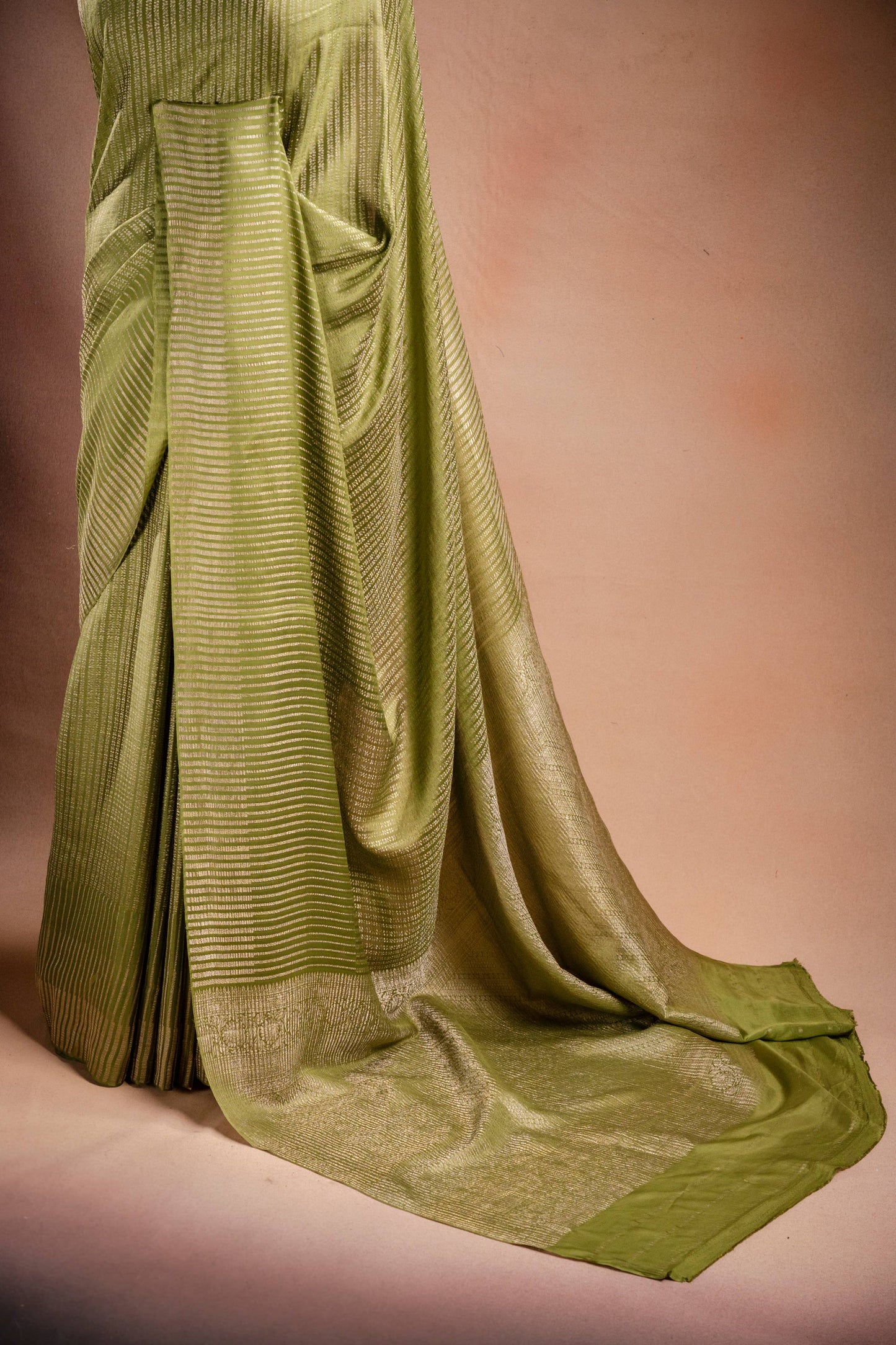 Green Crepe Silk Saree with Zari Stripes