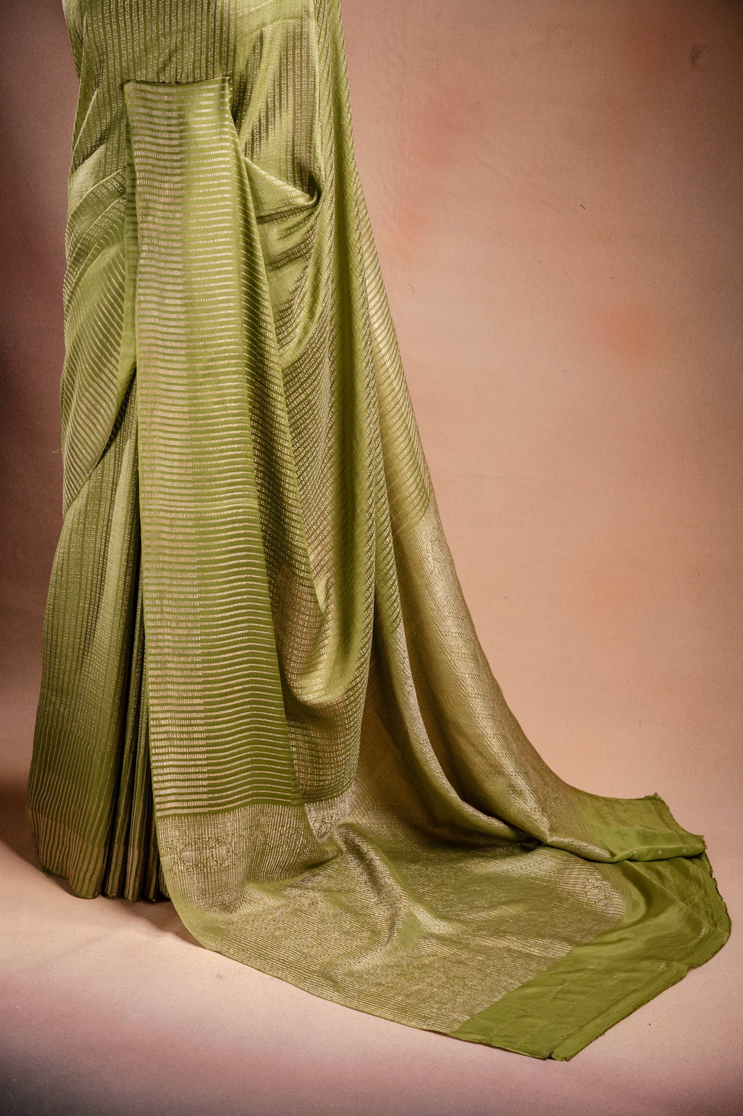 Green Crepe Silk Saree with Zari Stripes