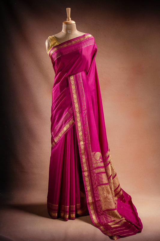 Magenta Crepe Silk Saree with Rich Pallu