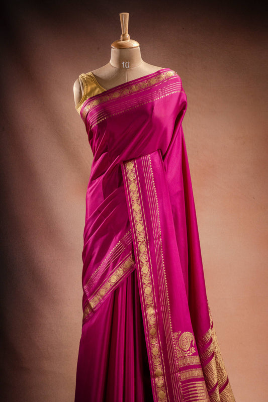 Magenta Crepe Silk Saree with Rich Pallu