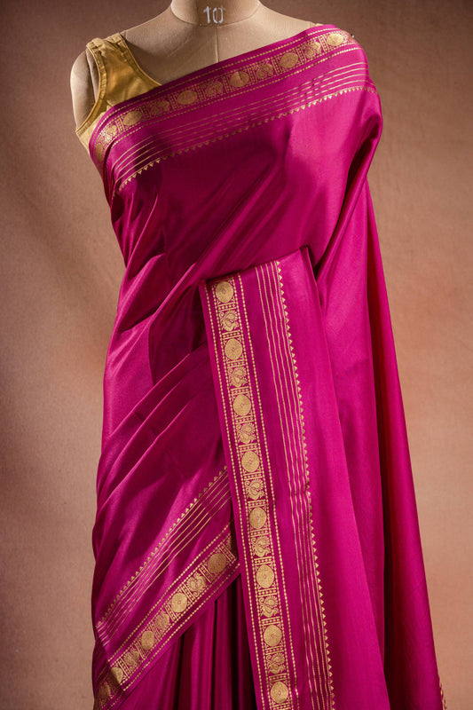 Magenta Crepe Silk Saree with Rich Pallu
