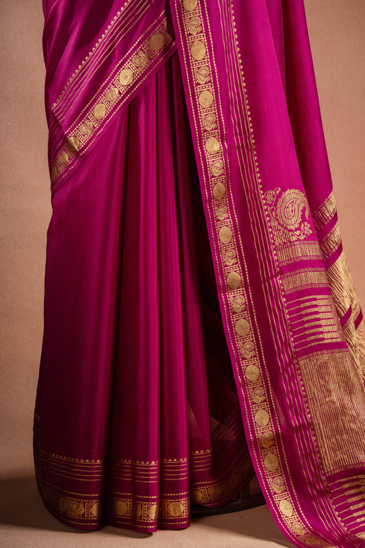 Magenta Crepe Silk Saree with Rich Pallu