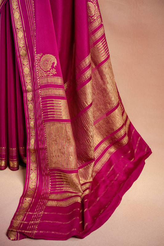 Magenta Crepe Silk Saree with Rich Pallu