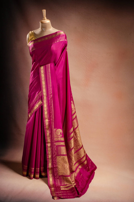 Magenta Crepe Silk Saree with Rich Pallu