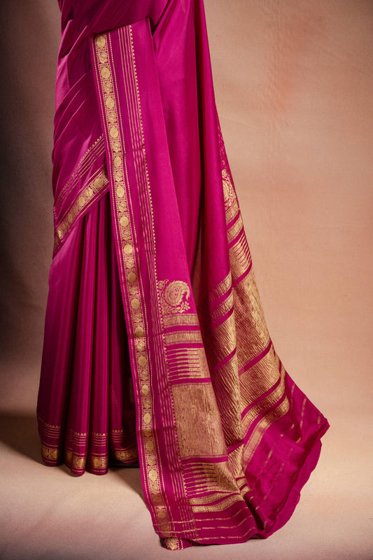 Magenta Crepe Silk Saree with Rich Pallu