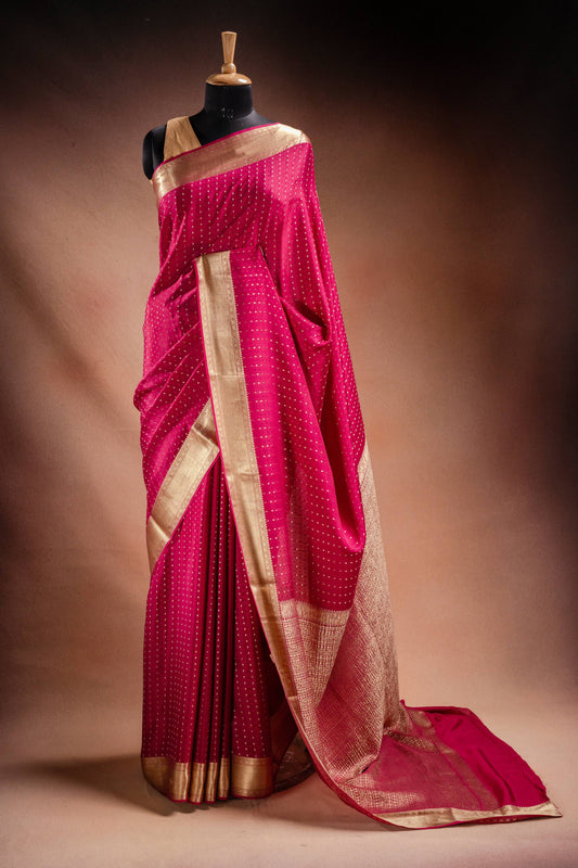 Pink Crepe Silk Saree with Zari Border