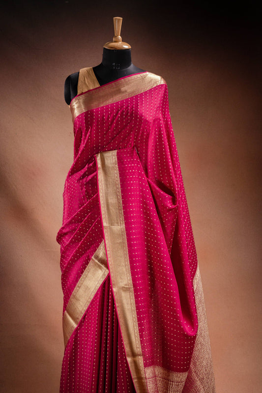 Pink Crepe Silk Saree with Zari Border