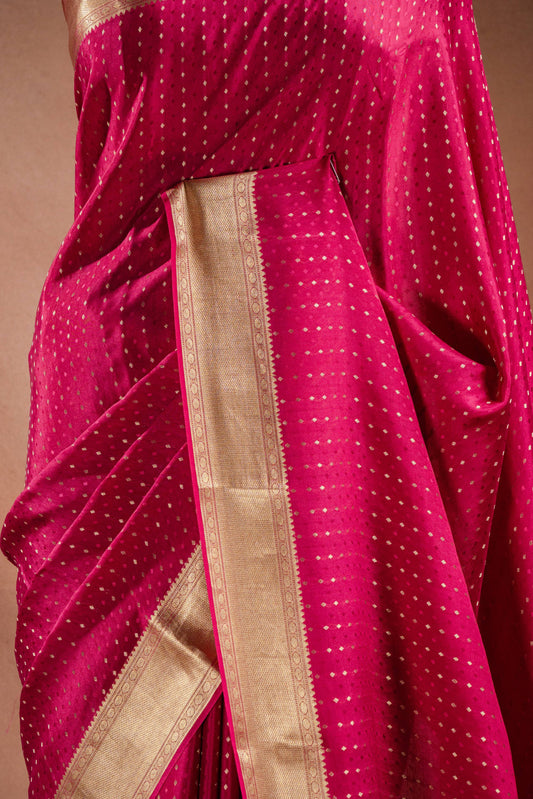 Pink Crepe Silk Saree with Zari Border