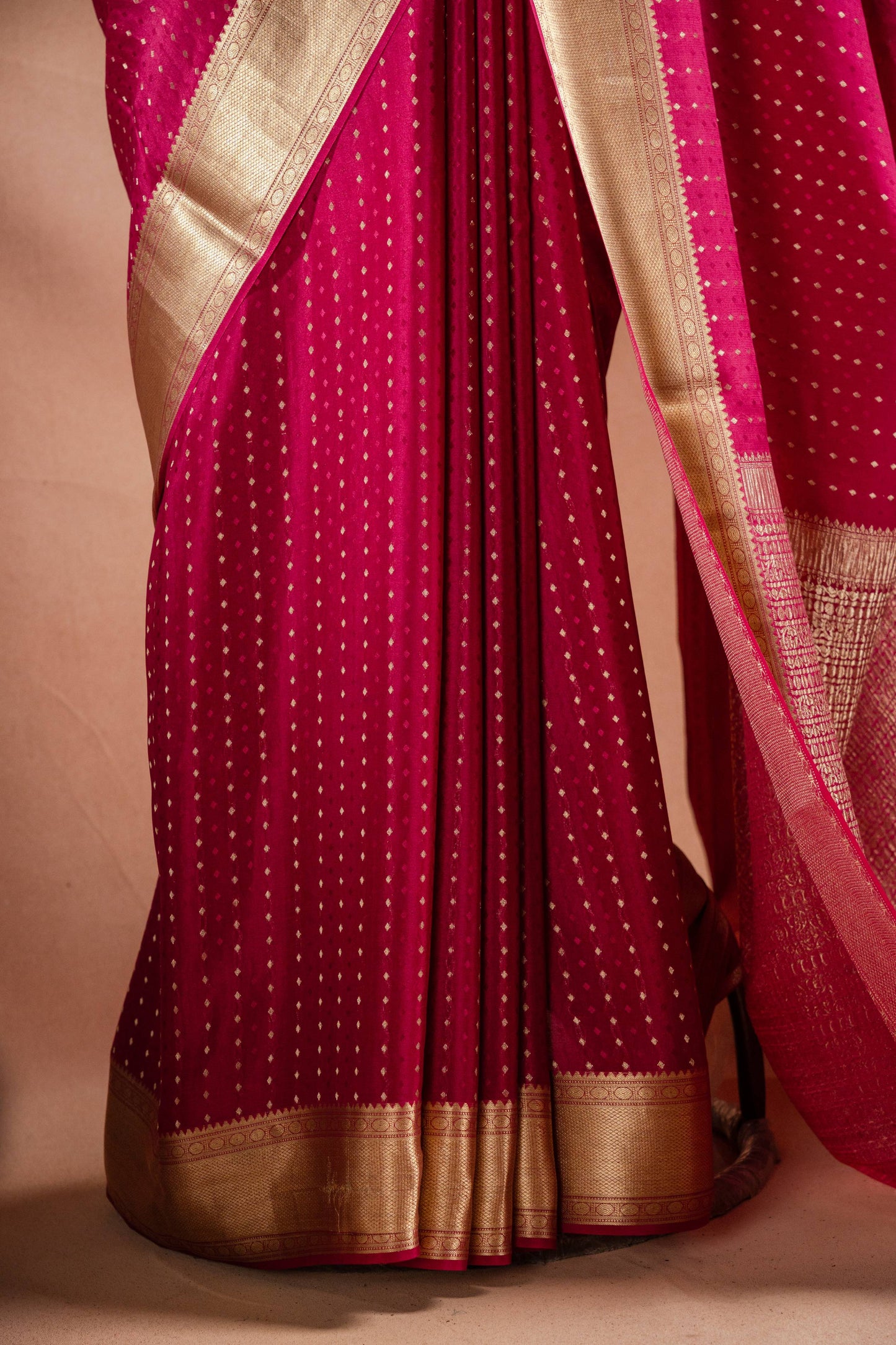 Pink Crepe Silk Saree with Zari Border