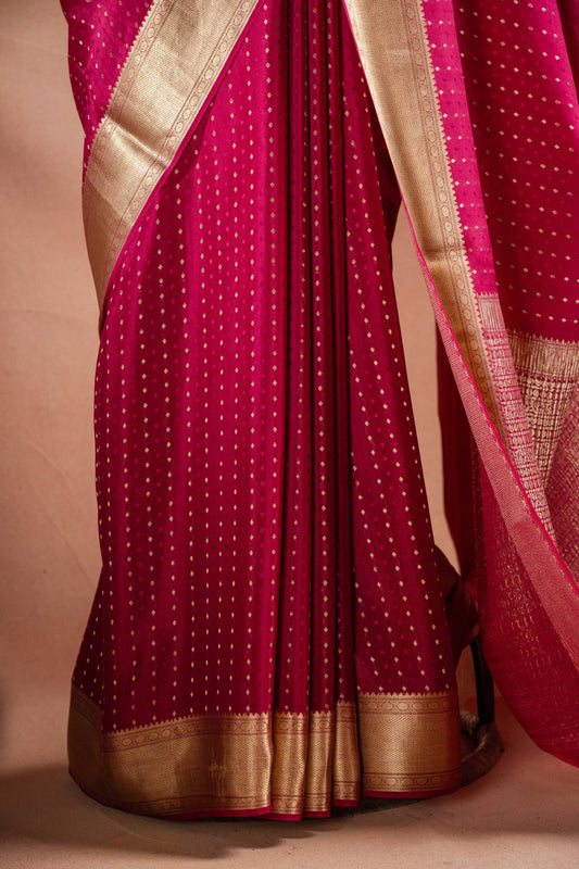 Pink Crepe Silk Saree with Zari Border