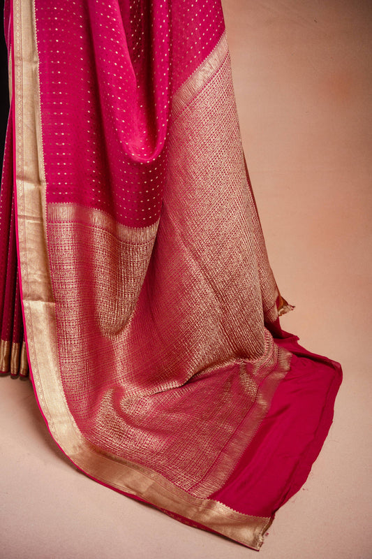 Pink Crepe Silk Saree with Zari Border