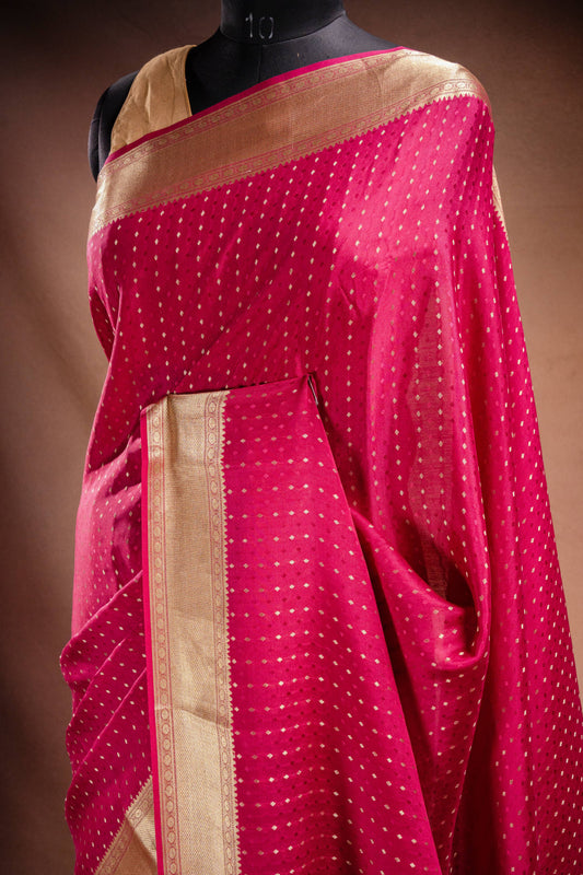 Pink Crepe Silk Saree with Zari Border