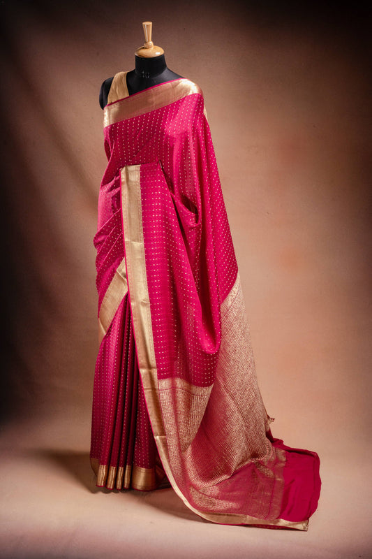 Pink Crepe Silk Saree with Zari Border