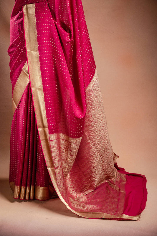 Pink Crepe Silk Saree with Zari Border