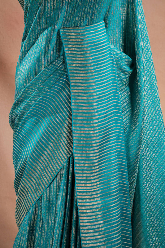 Blue Crepe Silk Saree with Zari Stripes