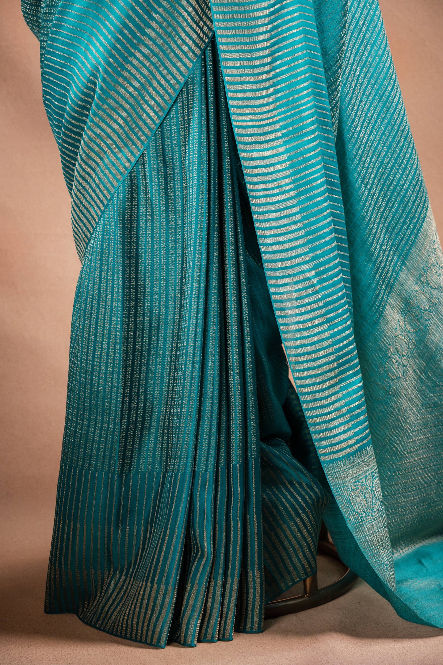 Blue Crepe Silk Saree with Zari Stripes
