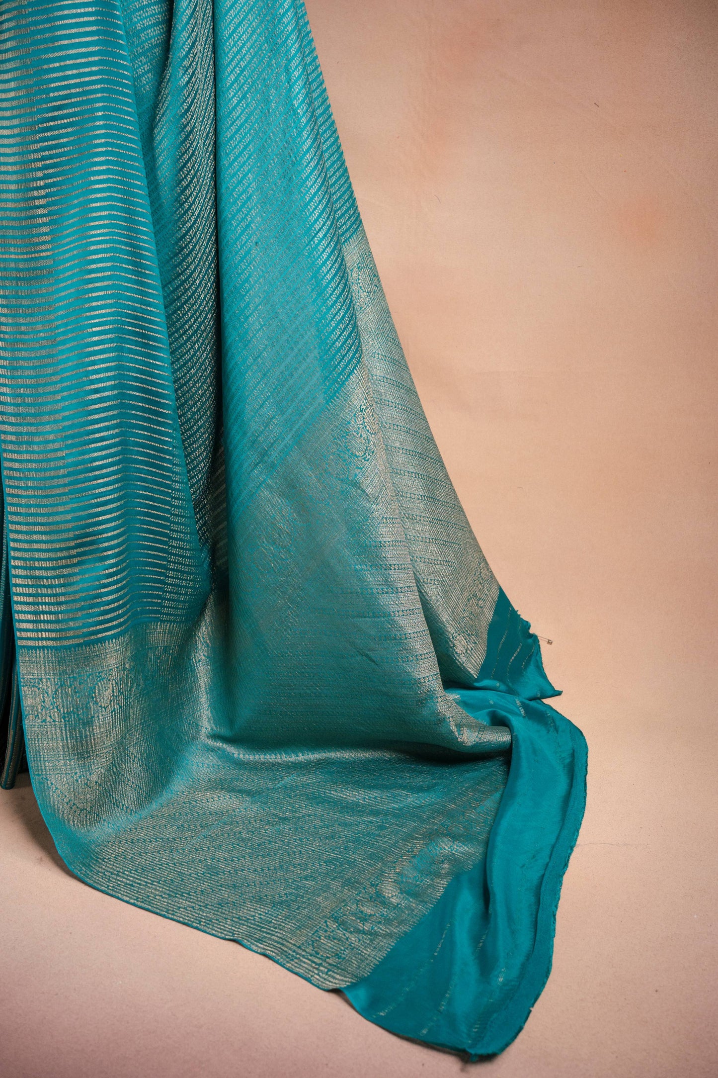 Blue Crepe Silk Saree with Zari Stripes