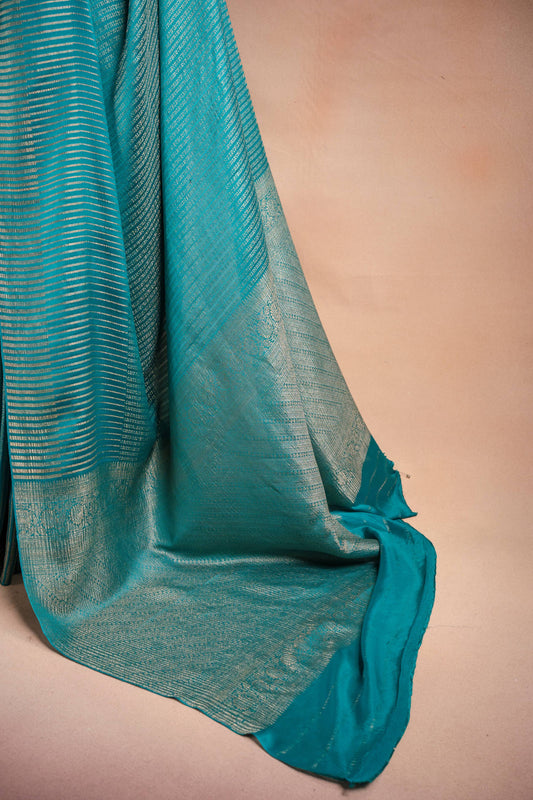 Blue Crepe Silk Saree with Zari Stripes