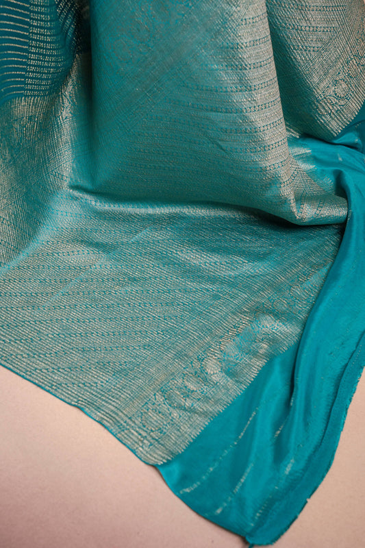 Blue Crepe Silk Saree with Zari Stripes