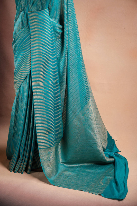 Blue Crepe Silk Saree with Zari Stripes