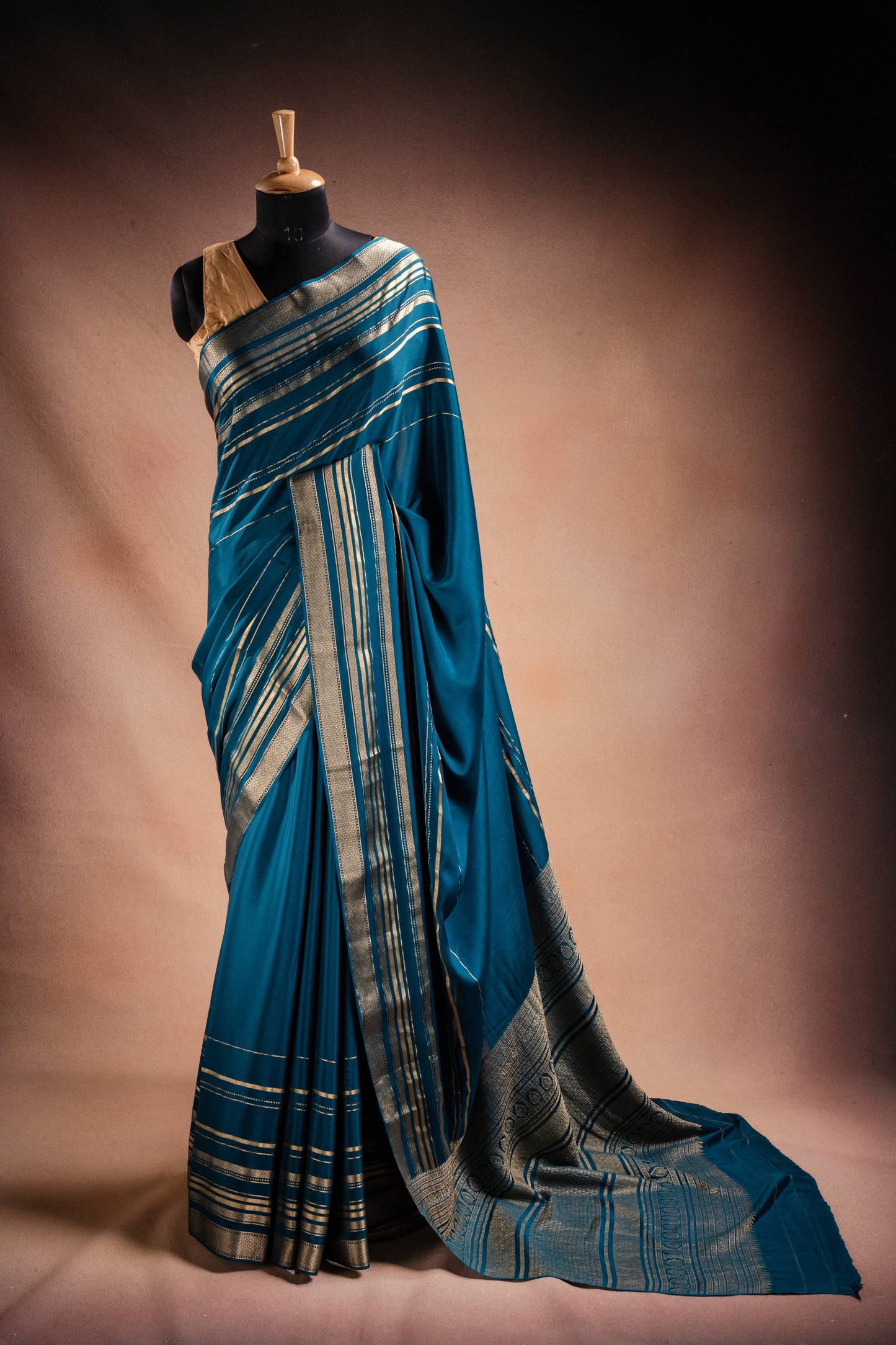 Blue Crepe Silk Saree with Zari Piping Border