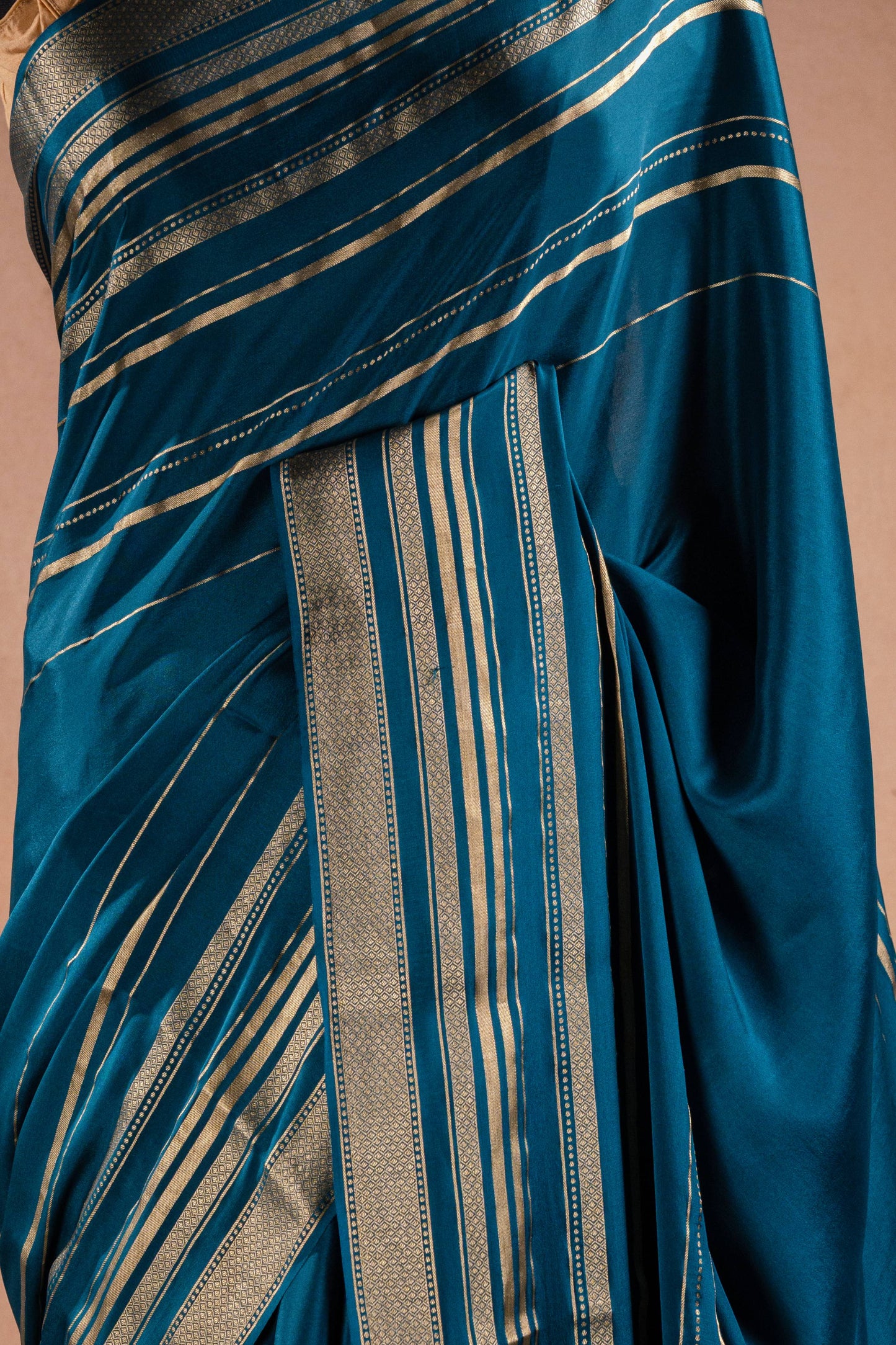 Blue Crepe Silk Saree with Zari Piping Border