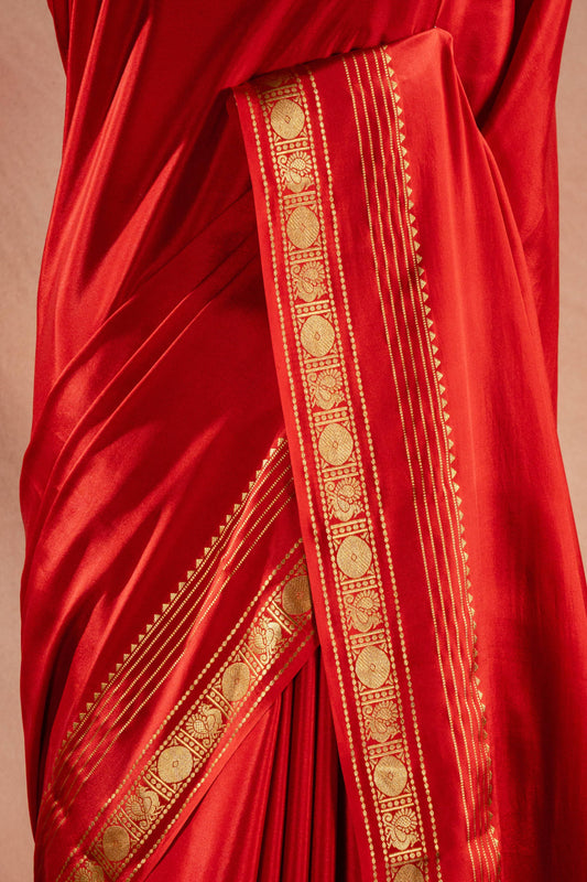 Red Crepe Saree with Rich Pallu