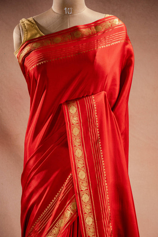 Red Crepe Saree with Rich Pallu