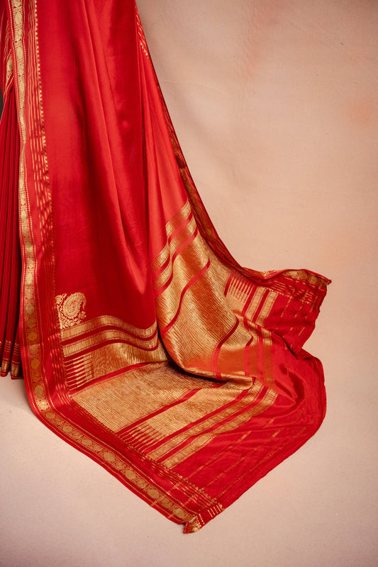 Red Crepe Saree with Rich Pallu