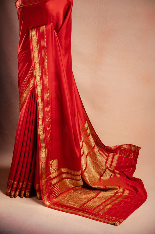Red Crepe Saree with Rich Pallu