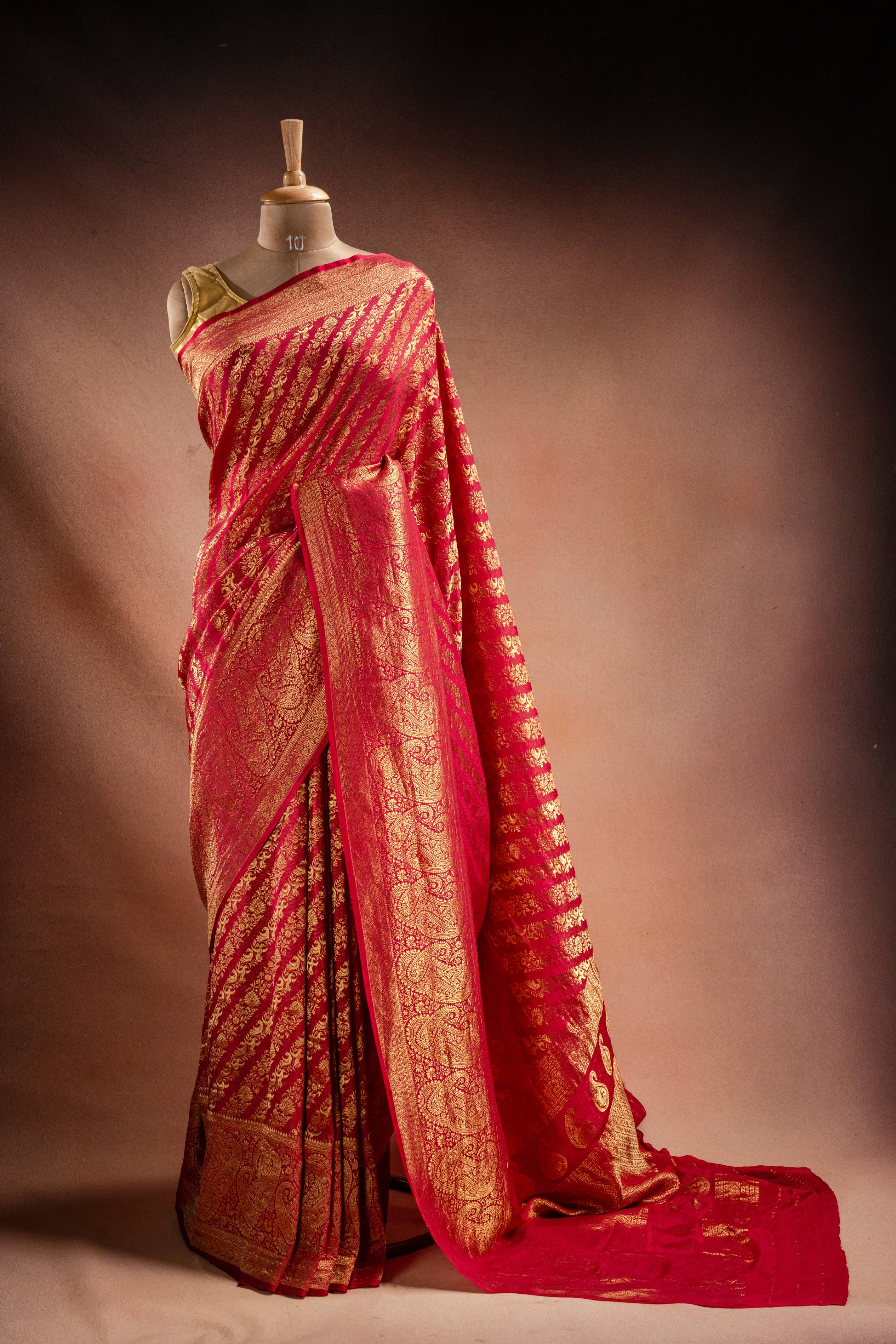 Rani Red Banarasi Silk Saree with Paisley Zari Weaving
