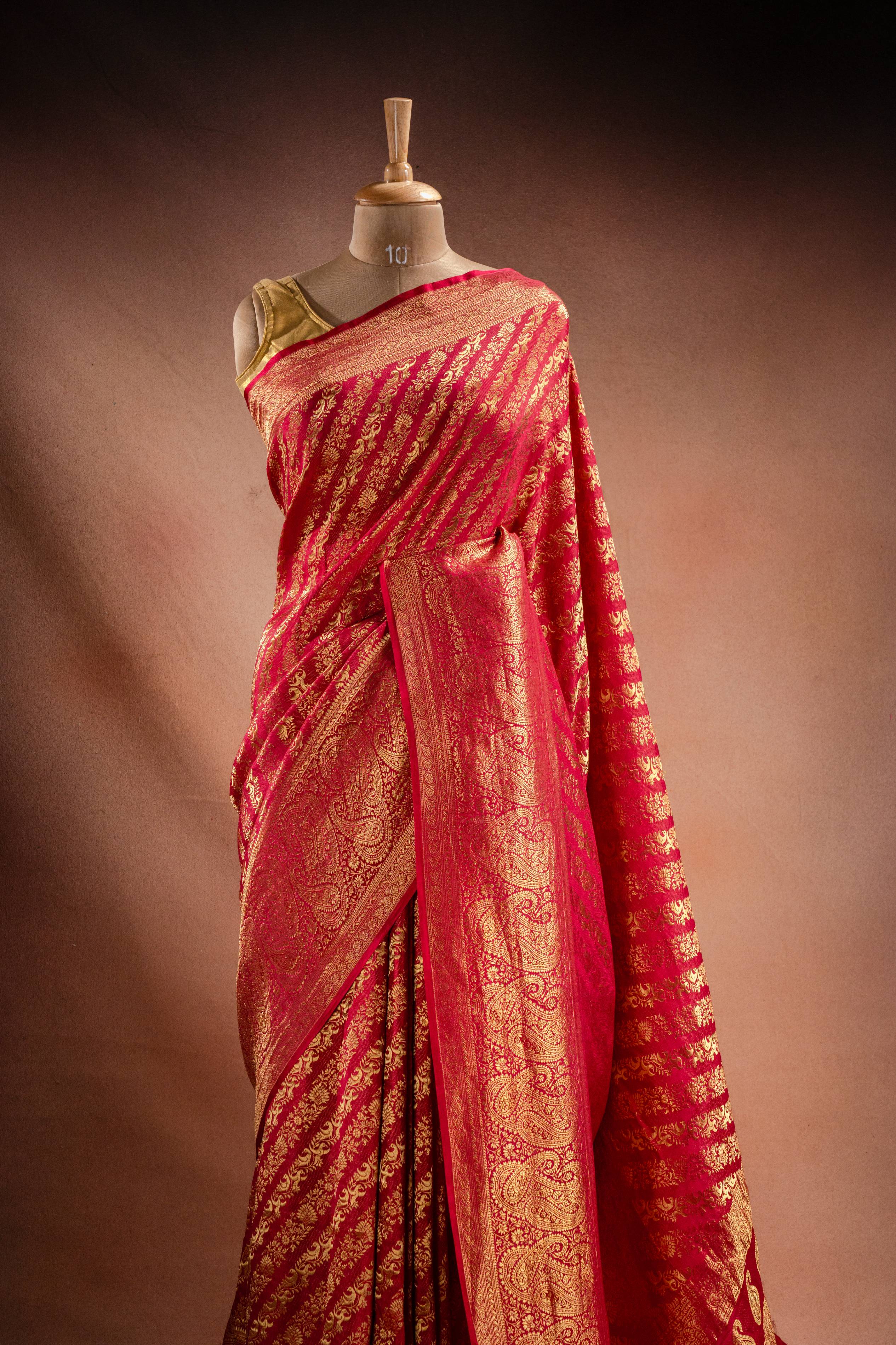 Rani Red Banarasi Silk Saree with Paisley Zari Weaving