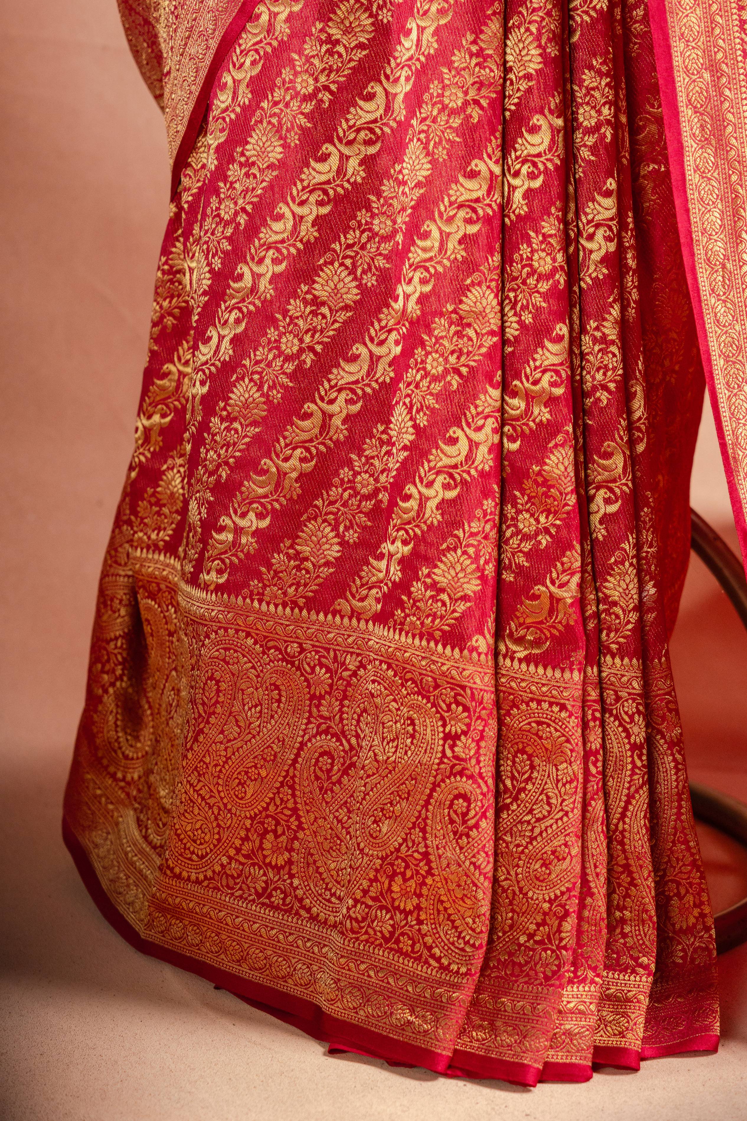 Rani Red Banarasi Silk Saree with Paisley Zari Weaving