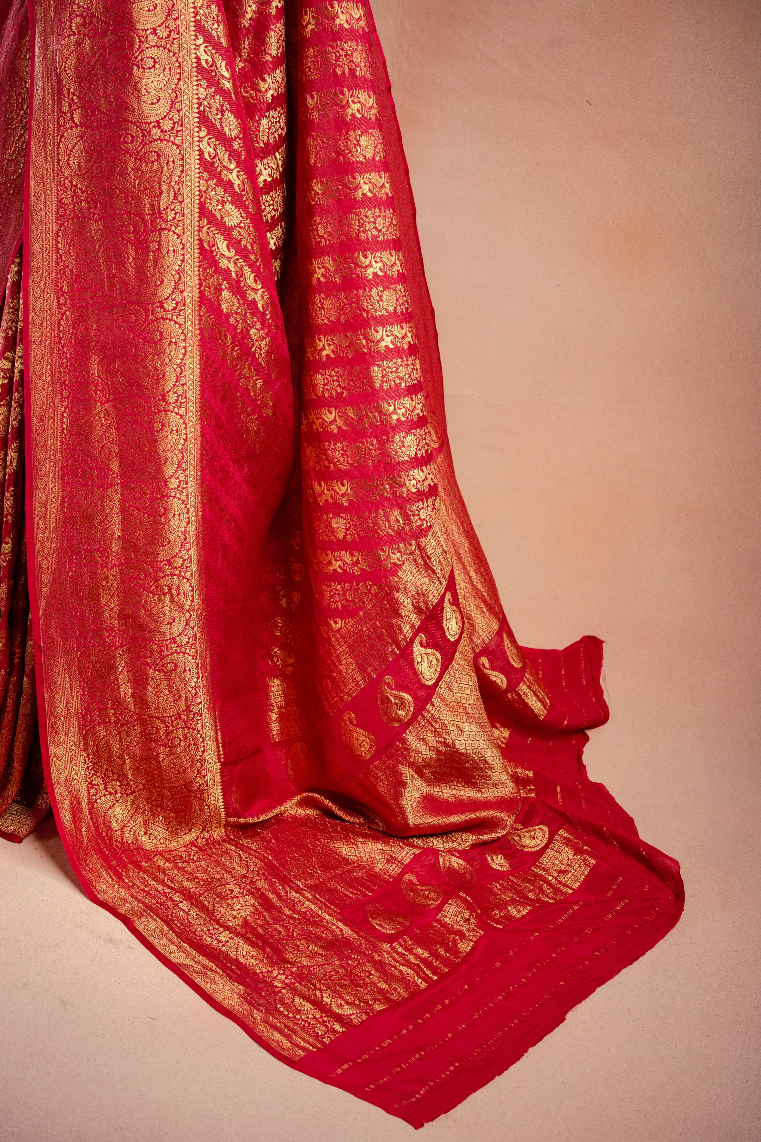Rani Red Banarasi Silk Saree with Paisley Zari Weaving