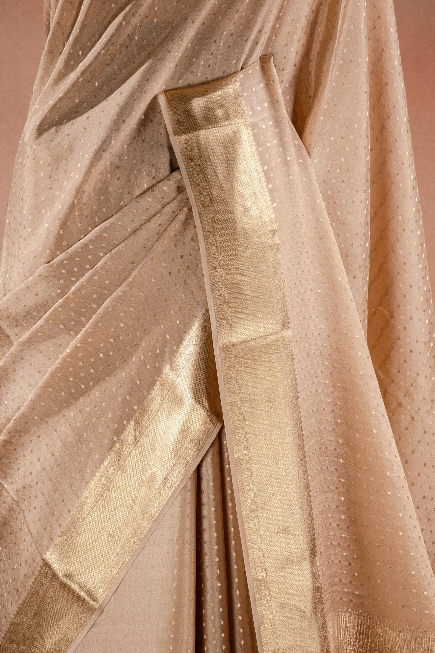 Beige Crepe Saree with Zari Border