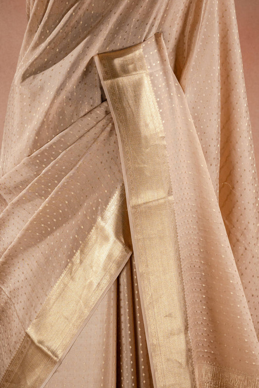 Beige Crepe Saree with Zari Border