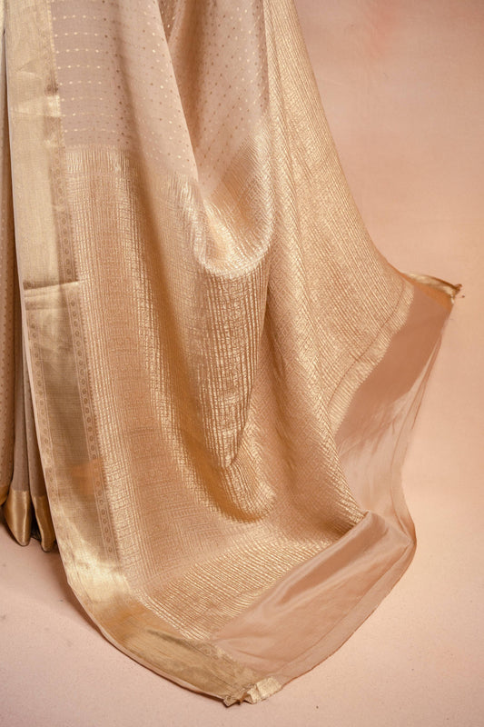 Beige Crepe Saree with Zari Border
