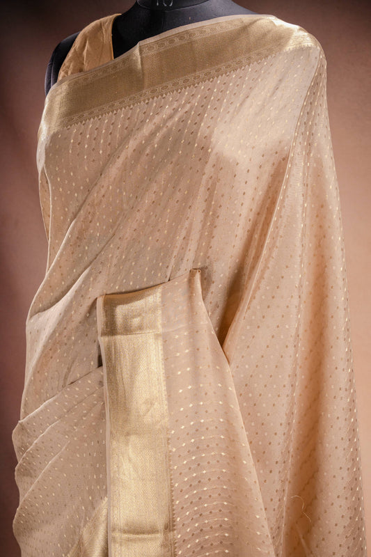 Beige Crepe Saree with Zari Border