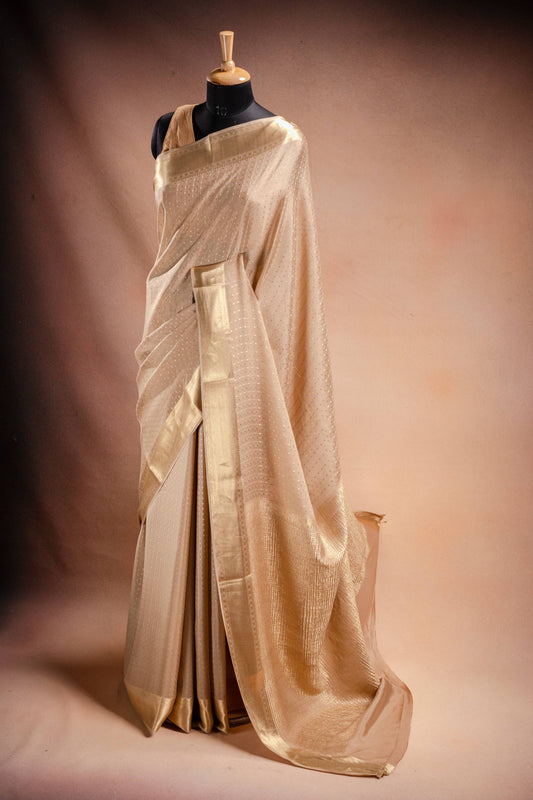 Beige Crepe Saree with Zari Border