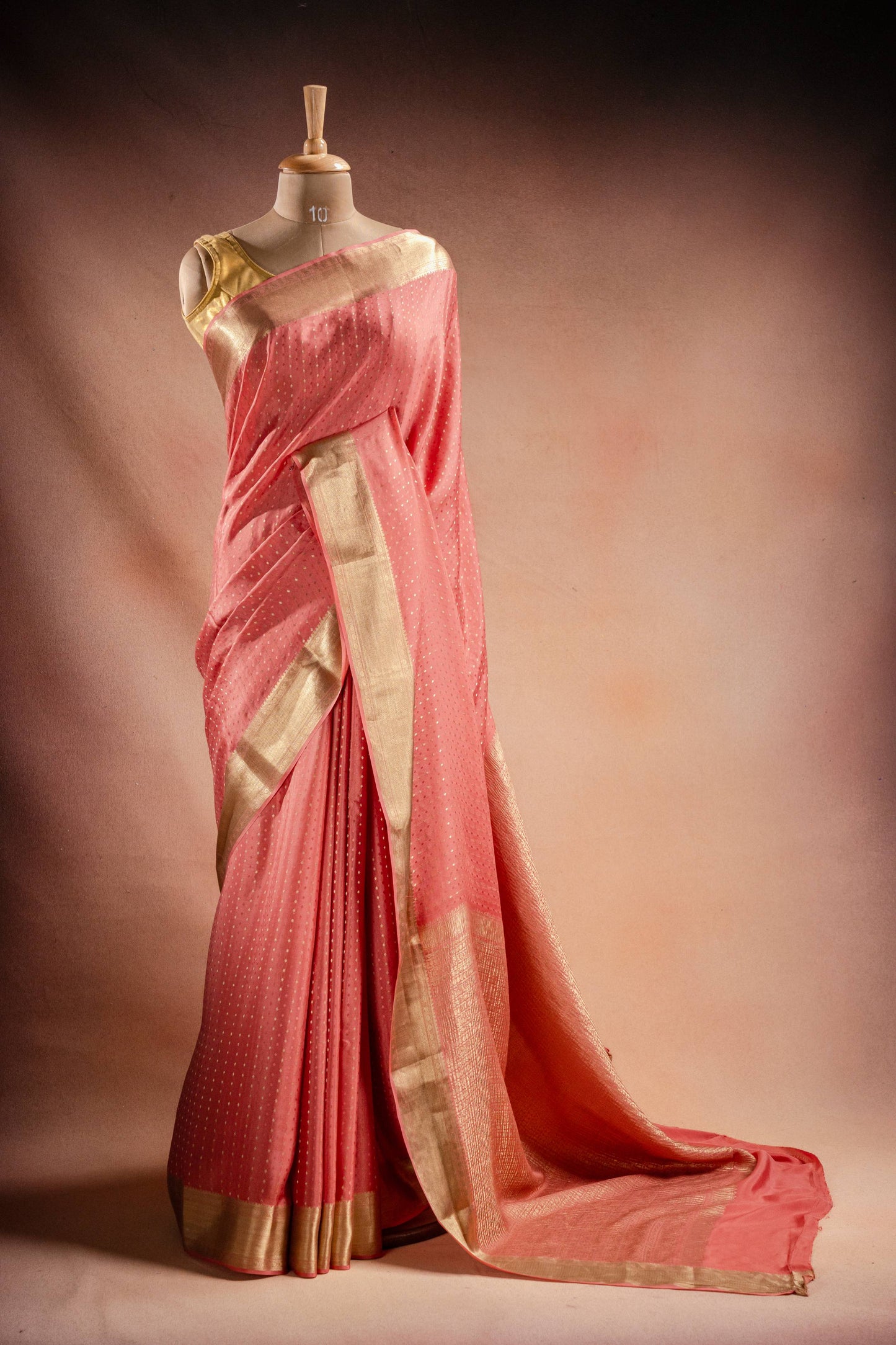 Peach Crepe Saree with Zari Border