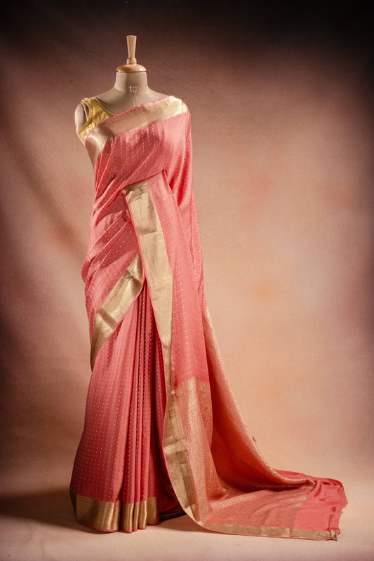 Peach Crepe Saree with Zari Border