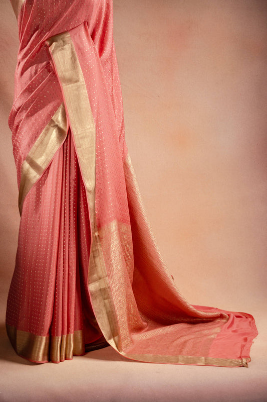 Peach Crepe Saree with Zari Border