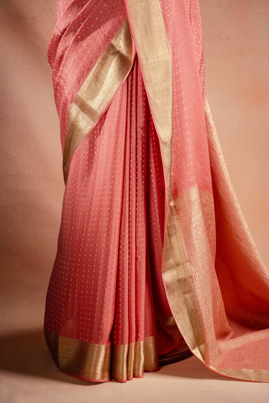 Peach Crepe Saree with Zari Border